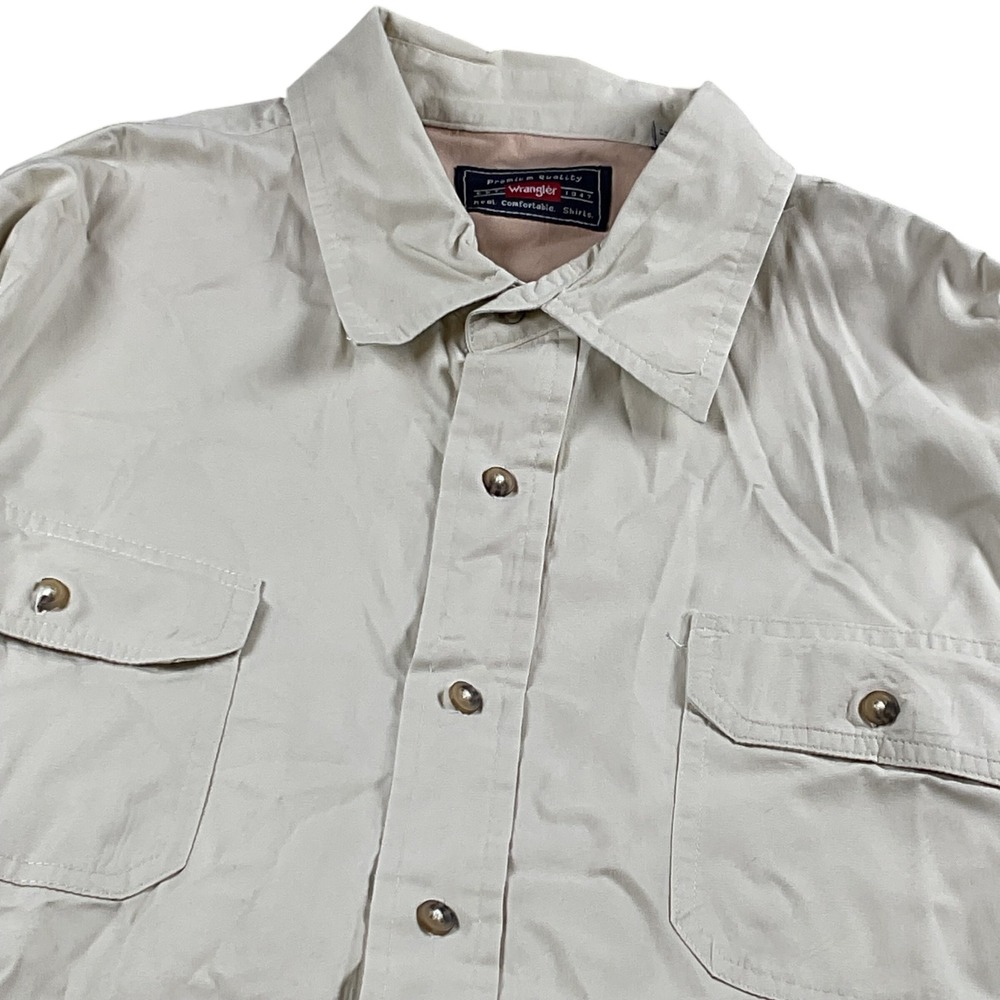 Wrangler Mens 2XL Tan Short Sleeve ButtonUp Shirt Casual Workwear SEE PIC button